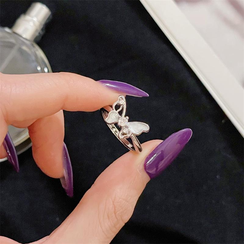 New Niche Zircon Butterfly Ring Opening Adjustable Oil Drip Jewelry Light Luxury Personalized Fashion High-End Accessories