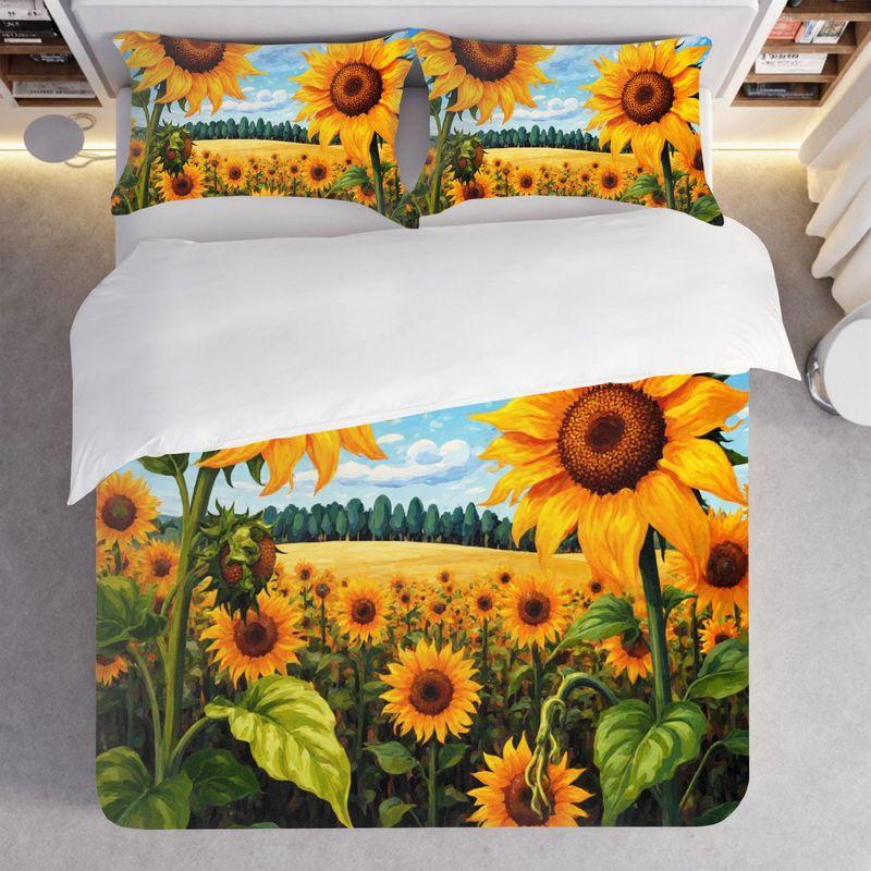 3-Piece Bedding Pillowcase Quilt Cover Set Sunflower Field 2D Digital Printing Suitable for Bedroom Hotel Dormitory Decoration