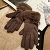 Fleece Lined Faux Fur Gloves Bow Decoration Touch Screen Gloves Winter Thick Warm Gloves For Women