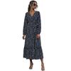 New cross-border autumn long-sleeved dress V-neck polka dot split skirt European and American foreign trade lace-up medium and long skirt