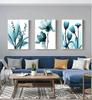 Pintura Nórdica em Tela Pôster de Flores Azul Floral Arte de Parede Impressão para Sala de Estar Vintage Imagens Decorativas de Parede