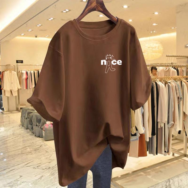 

Cotton short-sleeved t-shirt women s summer 2025 new loose large version medium and long butt-covering white simple top tide XXXL