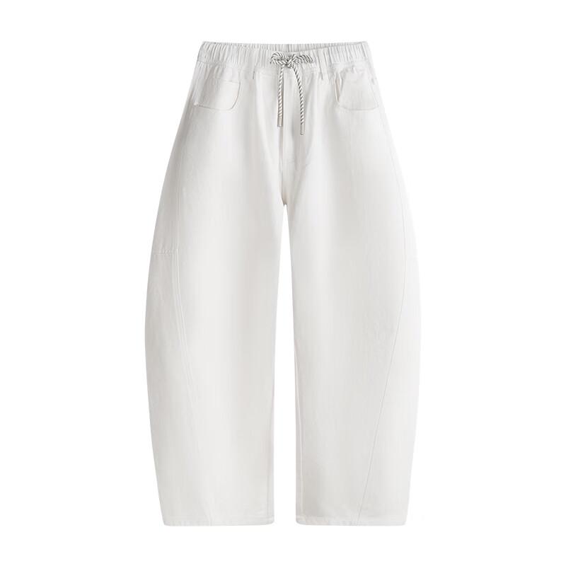 NVG·YOUNG Loose Fit Pure Cotton Curved Leg Drawstring Jeans