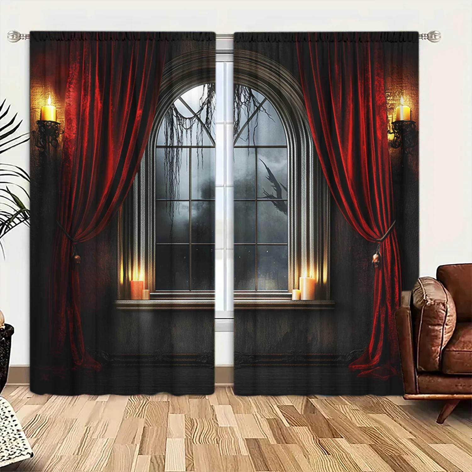 

Set Of 2 French Castle Windows Printed Curtain Home Decor Window Treatment Bedroom Office Kitchen Curtains Made Polyester Master W100*H70(CM)-Grommet top&2PCS