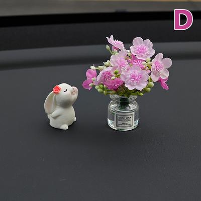 Lindo Jarrón de Flores de Rosa y Adornos de Decoración Interior de Coche de Conejo, Gadgets de Decoración de Consola Central de Coche para Accesorios de Coche