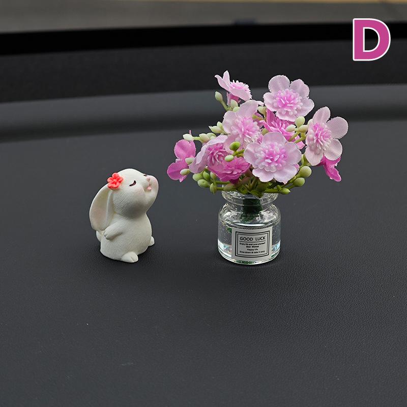 Cute Rose Flower Vase And Rabbit Car Interior Decoration Ornaments Auto Center Console Decoration Gadgets For Car Accessories