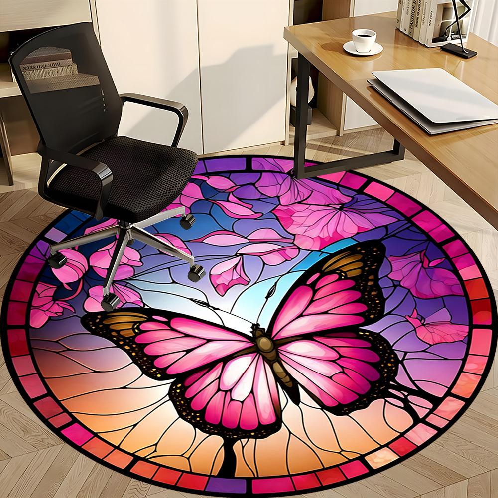 1pc Butterfly Stained Glass Chair Carpet for Office Non-Slip, Machine Washable Rug for Office, Room - Holiday Decor, Machine Made yy251016151