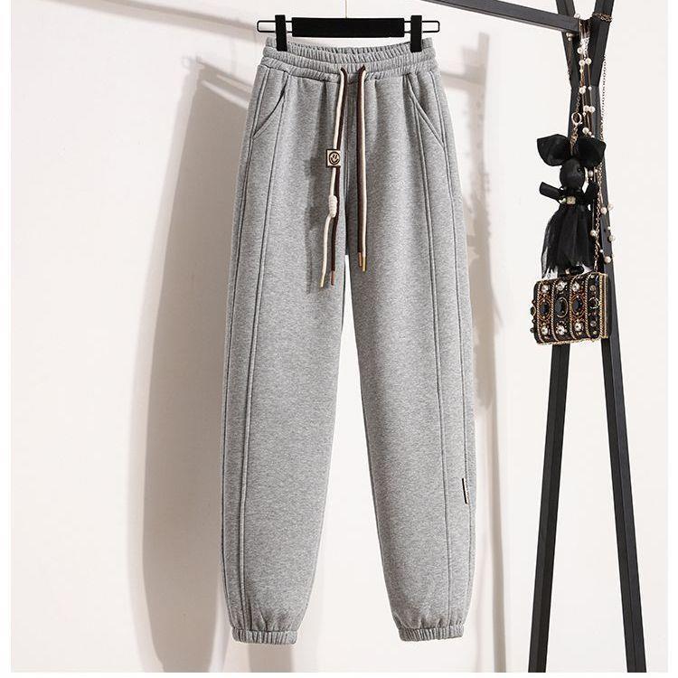 

Women s Fleece-Lined Autumn/Winter Joggers: Thick, Loose, Slimming Pants with Elastic Cuffs Gray Autumn Style