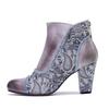 Johnature Women's High Heel Boots Handmade Genuine Leather Splicing Printed Thick Heel Short Boots