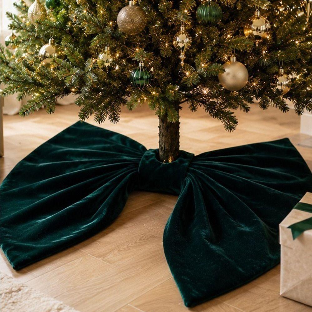 Red Bow Design Bow Tree Skirt Carpet 1pc Set Tree Base Cover Christmas Tree Skirt Winter Season