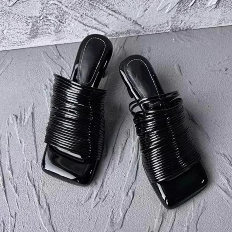 Damskie klapki designerskie, letnie, sandały na szpilce z kwadratowym noskiem, modne, codzienne, półpantofle dla kobiet, designerskie klapki, sandały damskie