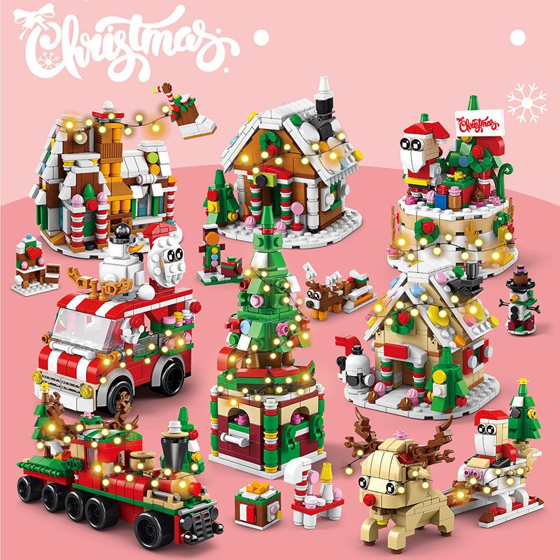 6IN1 Christmas Elk Deer Santa Claus Building Blocks City Snow House Xmas Tree Bricks Set Toys for Children Kids Gift