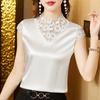 Fat Mm Lace Temperament Base High Collar Sleeveless Outer Top Stretch Silk Satin Versatile Vest