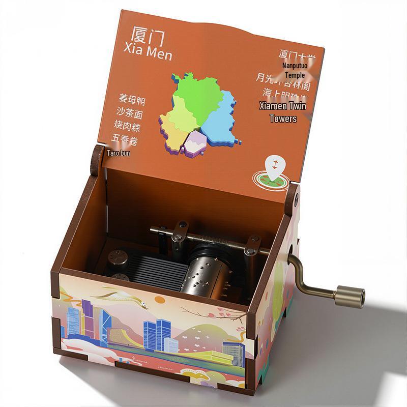 City Series Art Hand-Crank Music Box: Six-Sided Painted Design, Perfect for Tourist Gifts and Festivals.