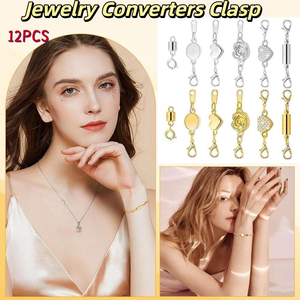 12Pcs Double Head Lobster Magnetic Bracelet Extender Gold/Silver Lobster Clasps  for Necklace