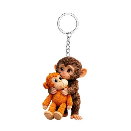 Baby Monkey Hugging Plush Toy Keychain Cute Animal Bag Charm for Keys Bags Backpacks Accessory Gifts for Friends