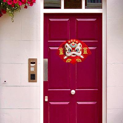 Spring Festival Fan Shaped Lion Dance Door Decoration 13x19.6inch Multifunctional Flocked Fabric for