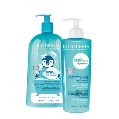 Baby Body Wash & Cream Set (ABCDerm Gel Moussant 1L + Hydratant 500ml)
