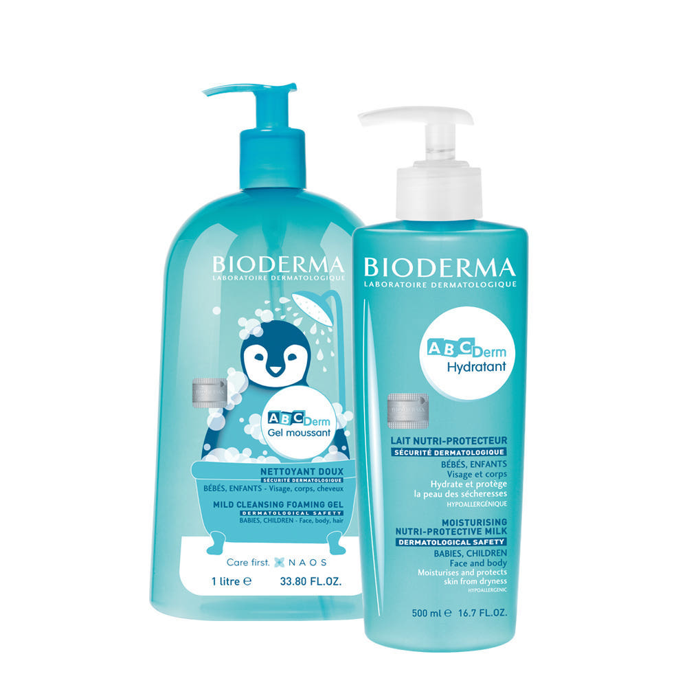 

[Bioderma] Baby Body Wash & Cream Set (ABCDerm Gel Moussant 1L + Hydratant 500ml)