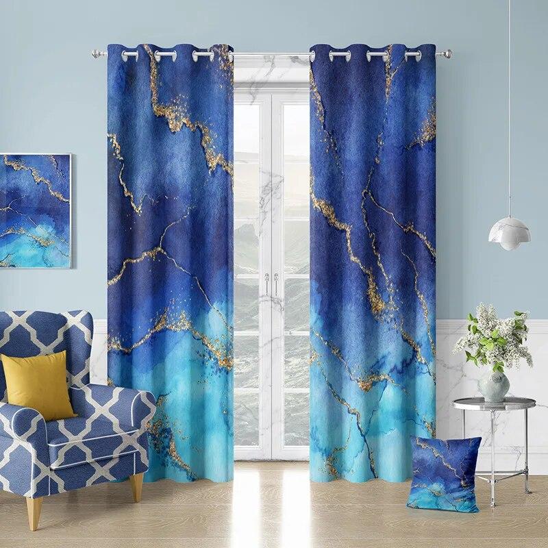 Marble Print Window Curtain with Grommet Hook European Simplicity Style Curtains for The Bedroom 2pcs Home Decor Fast Delivery