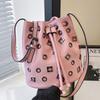 Versatile Commuter Large Capacity Bucket Shoulder Bags Women Large Capacity Rivet Drawstring Crossbody Waterproof Bag