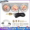 Kit de Indicador 3 en 1 de 52 mm Temperatura del Agua + Indicador de Presión de Aceite + Voltímetro con Sensor Medidor de Temperatura del Agua Voltímetro Presión de Aceite Triple