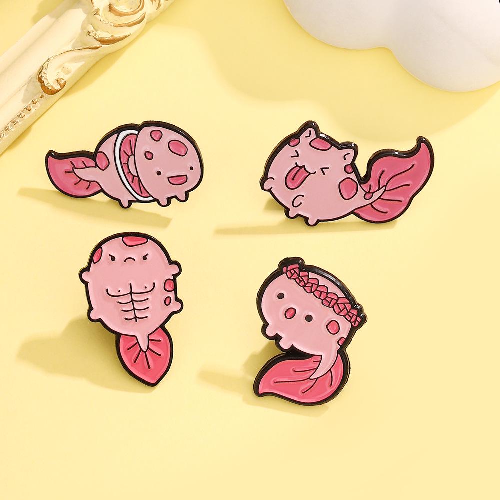 Cartoon Rosy Dollfish Badge: Adorable Brooch with Flower Wreath