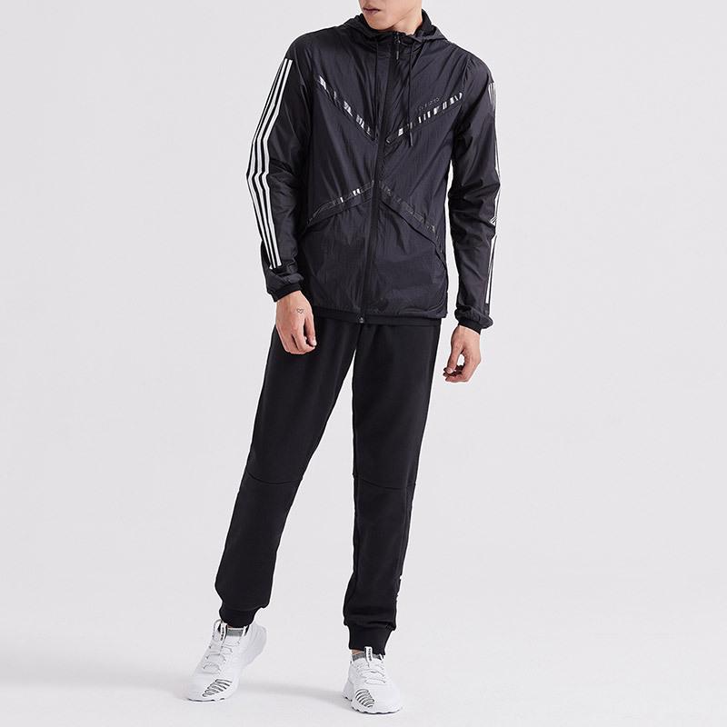 Adidas Neo Xield Pkbl Striped Hooded Casual Windbreaker Comfortable Long Sleeve Jacket Men jackets Black DM4333