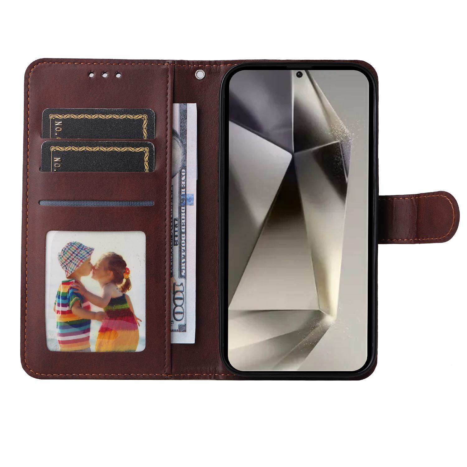 

For Samsung Galaxy S25 Ultra Case Wallet PU Leather Folio Flip Phone Cover Brown