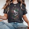 Gothic Floral Skull Graphic Tee, Dark Academia Memento Mori T-Shirt, Vintage Botanical Macabre Streetwear, Edgy Flower Print Top