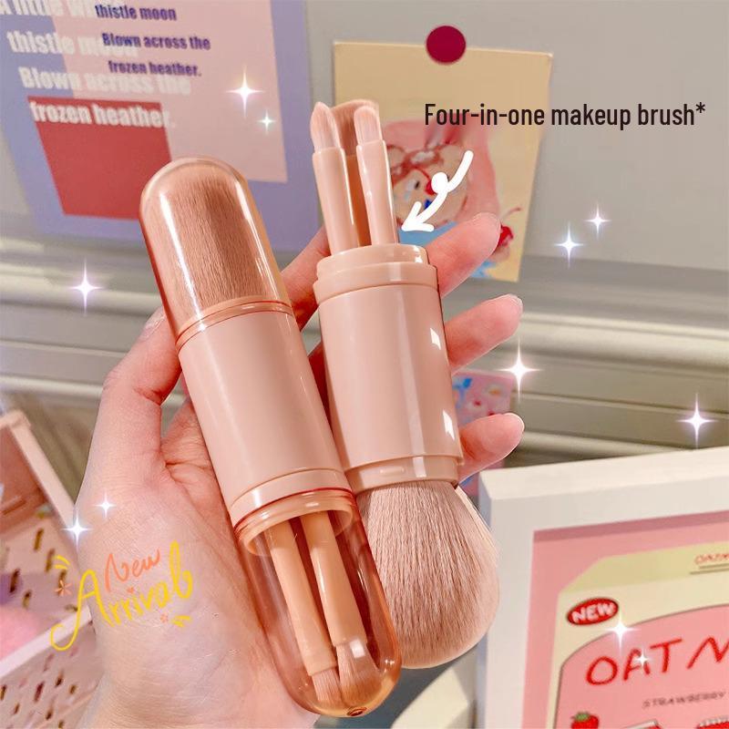 

Retractable 4-in-1 Double-Ended Makeup Brush: Eyeshadow, Blush, and Setting Tool with Lid