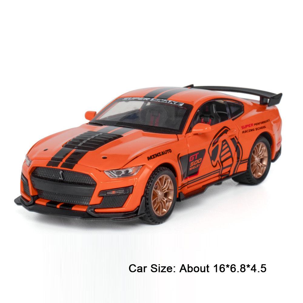 1:32 Scale Cobra GT500 Sports Car Model Toy Sound Light Pull Back Shock Absorption Vehicle Models Miniature Gifts for Kids