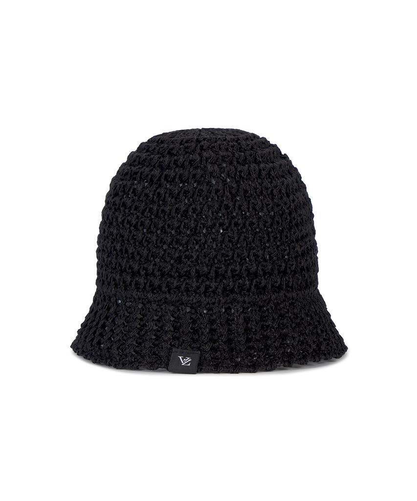 Bajal Monogram Label Knit Punching Summer Bucket Hat Black