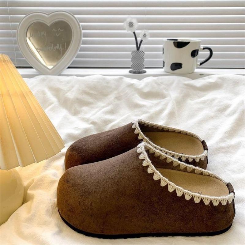 Retro Lace Bag Head Slippers Autumn and Winter New Thick-soled Lace Lazy Feeling Increased Lazy Shoes