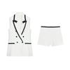 Women's Contrast Color Trim Lapel Sleeveless Vest 3306593 Casual High Waist Wide Leg Shorts 3285593