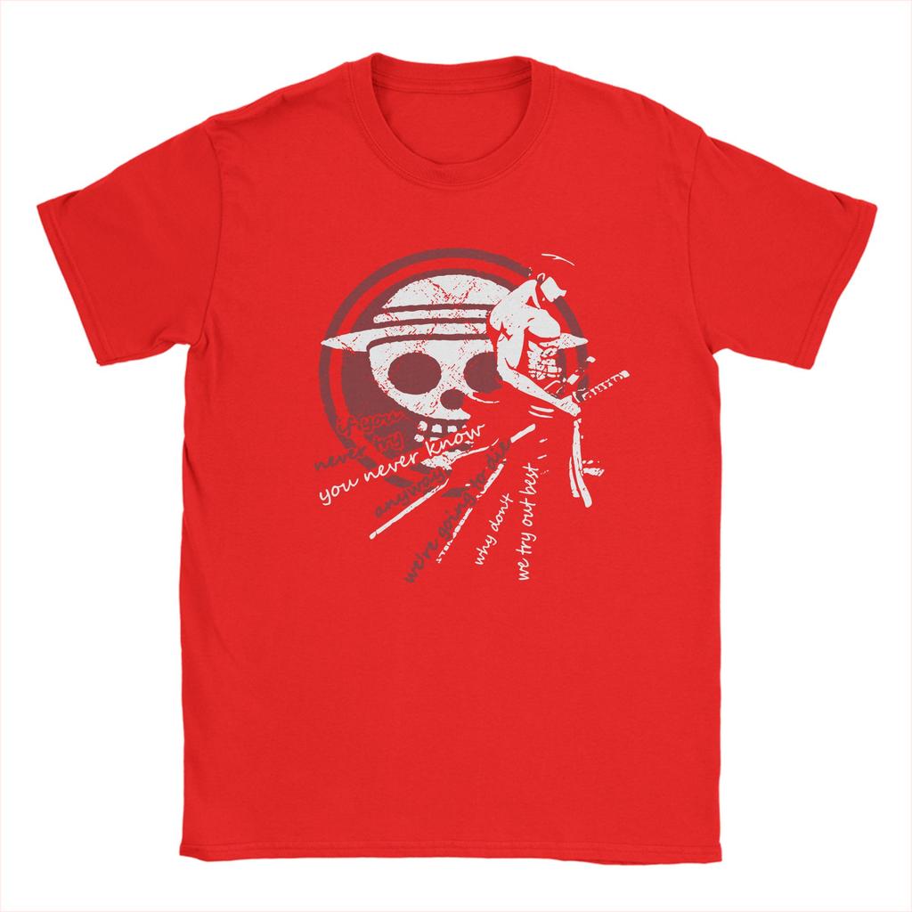 Zoro Ones Pieces T Shirts for Men Cotton Novelty TShirt Crew Neck Anime Tees Short Sleeve Clothes Gift