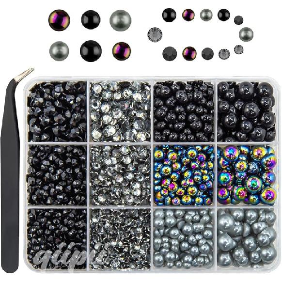 

Golden Yellow 3-8mm Flatback Pearls and Rhinestones for Bedazzling Crafting Half Pearls Resin Stones Diamonds Gems Crystals Bedazzler Kit for Nails Alluring Black Series Mix