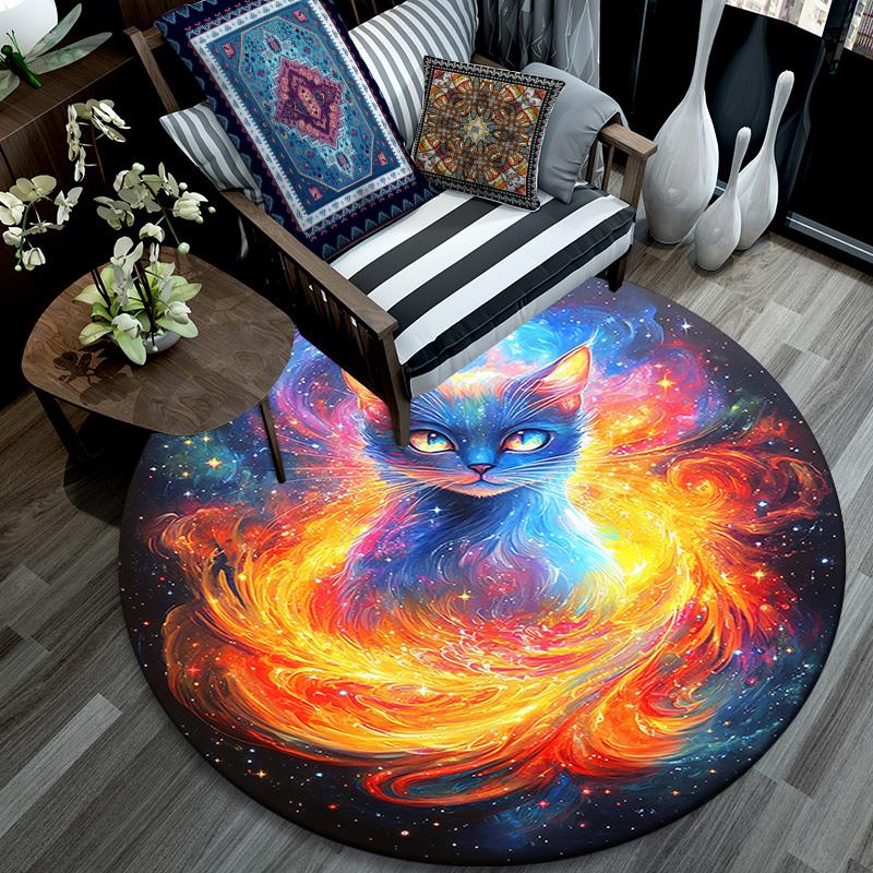 Cosmic Cat Round Area Rug,Carpet Rug for Living Room Bedroom Sofa Playroom Decor,Non-slip Floor Mat
