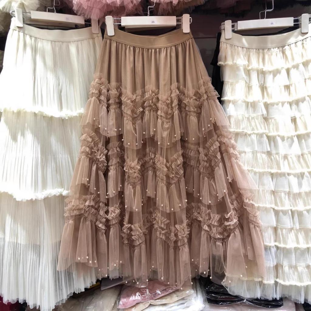 Fustă Midi din Tulle cu Mărgele Stratificate Complex: Rochie de vară subțire și versatilă pentru femei