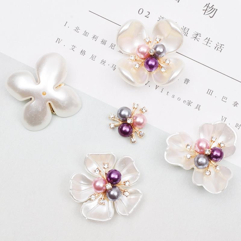 Rhinestone Brooch Buttons Embellishments Button Flat Back Pearl Flower Button For DIY Craft Jewelry Wedding Hair Accessory Decor