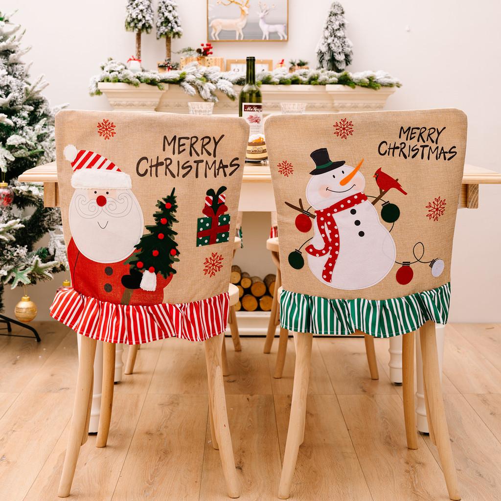 Furniture Holiday Whimsical Decor With Adorable Snowman And Santa Claus Chair Covers In Striped Fabric