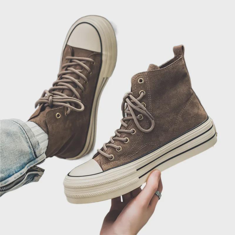 Men's Retro High-Top Canvas Shoes - Autumn Thick-Soled, Casual Style