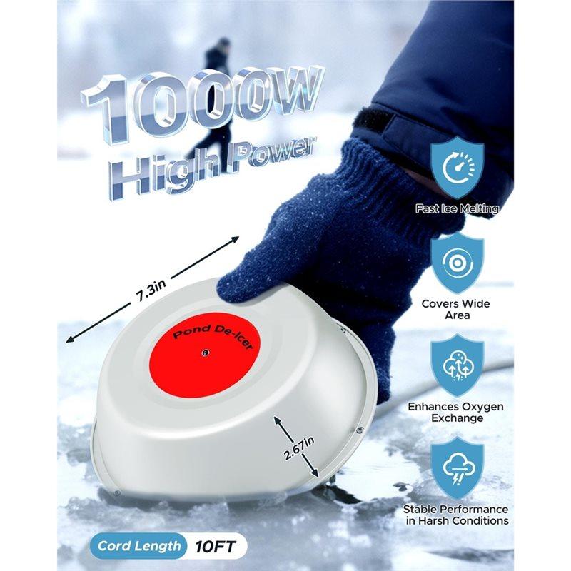 Auto On/OFF 1000W Floating Pond Deicer Heater With Thermostat-Control, LED Indicator, And US Power Plug US PLUG