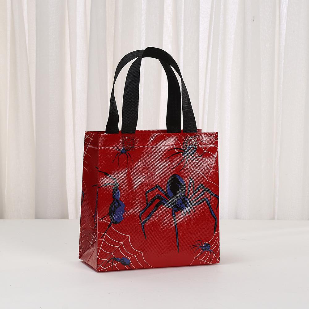 15pcs Spider Party Favor Bags Spider Web Goodie Bags Reusable Non-woven Bags Bulk with Handles for Halloween Party Supplies Spider Web Print Tote Bag