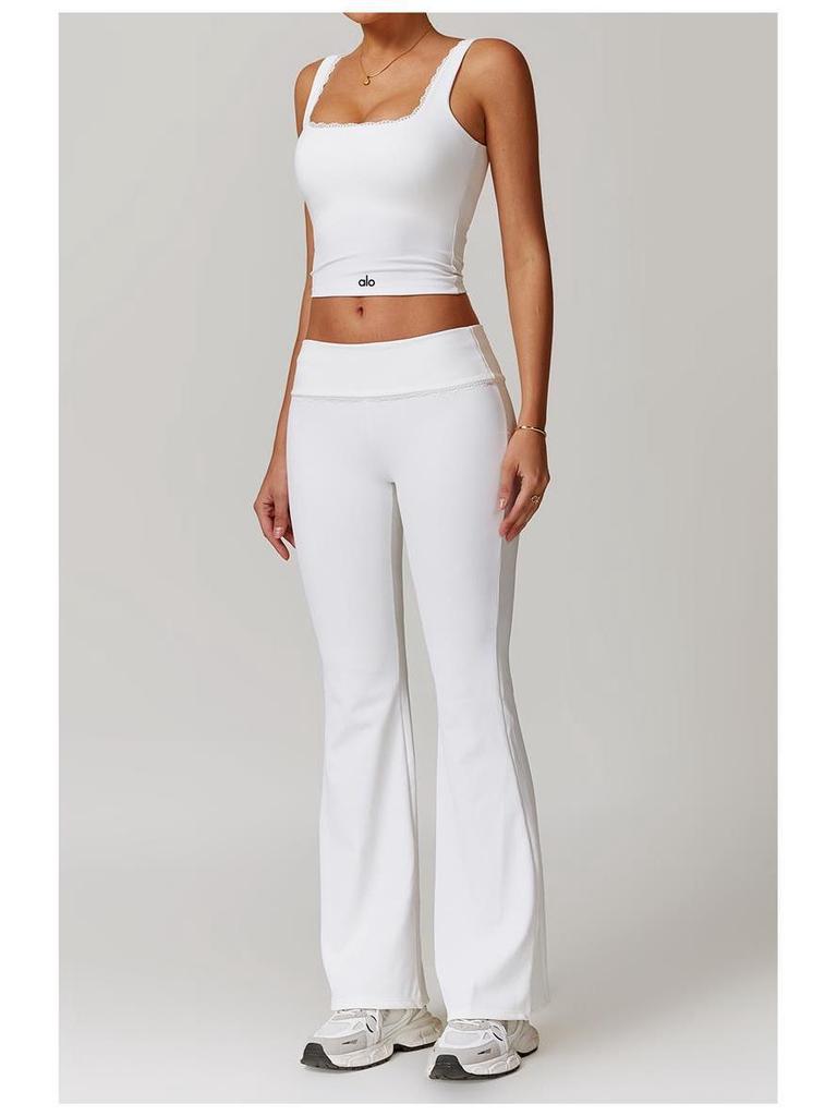 Prada Damen High-Waist Yoga Schlankmachende Weitbeinige Hosen & Spitze Fitness Set