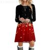 Cute Christmas Elk Print Dresses For Autumn Fashion Long Sleeve Loose A-Line Dress Casual Women Party Dress Winter Clothing