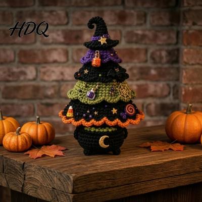 Regalo Creativo per Appassionati di Artigianato Albero di Halloween Kit per Uncinetto Fai da Te Gatto Nero Zucca Strega Materiali Festivi Cappello Fantasma Kit per Creazioni Decorazioni per la Casa Fatto a Mano