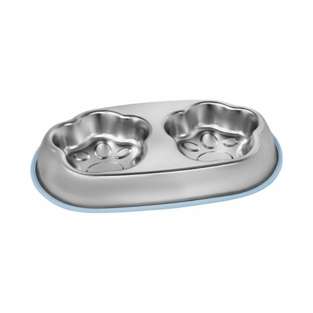 Single/Double Bowl Stainless Steel Cat Bowl Non Slip Pet Drinking Bowl For Dogs Cats