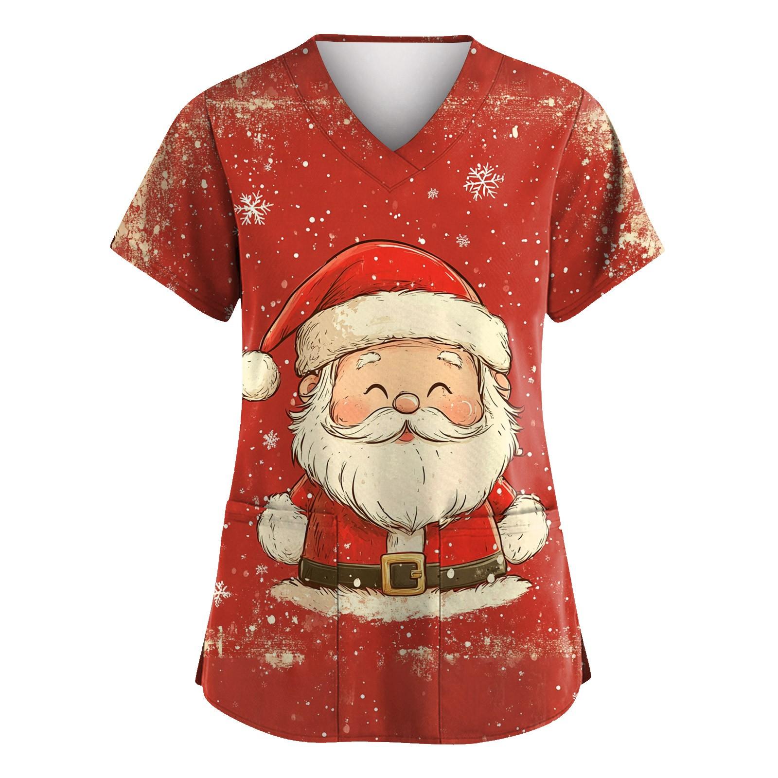 

Женская мода с v-образным вырезом, короткими рукавами и карманами, топы с принтом S красный