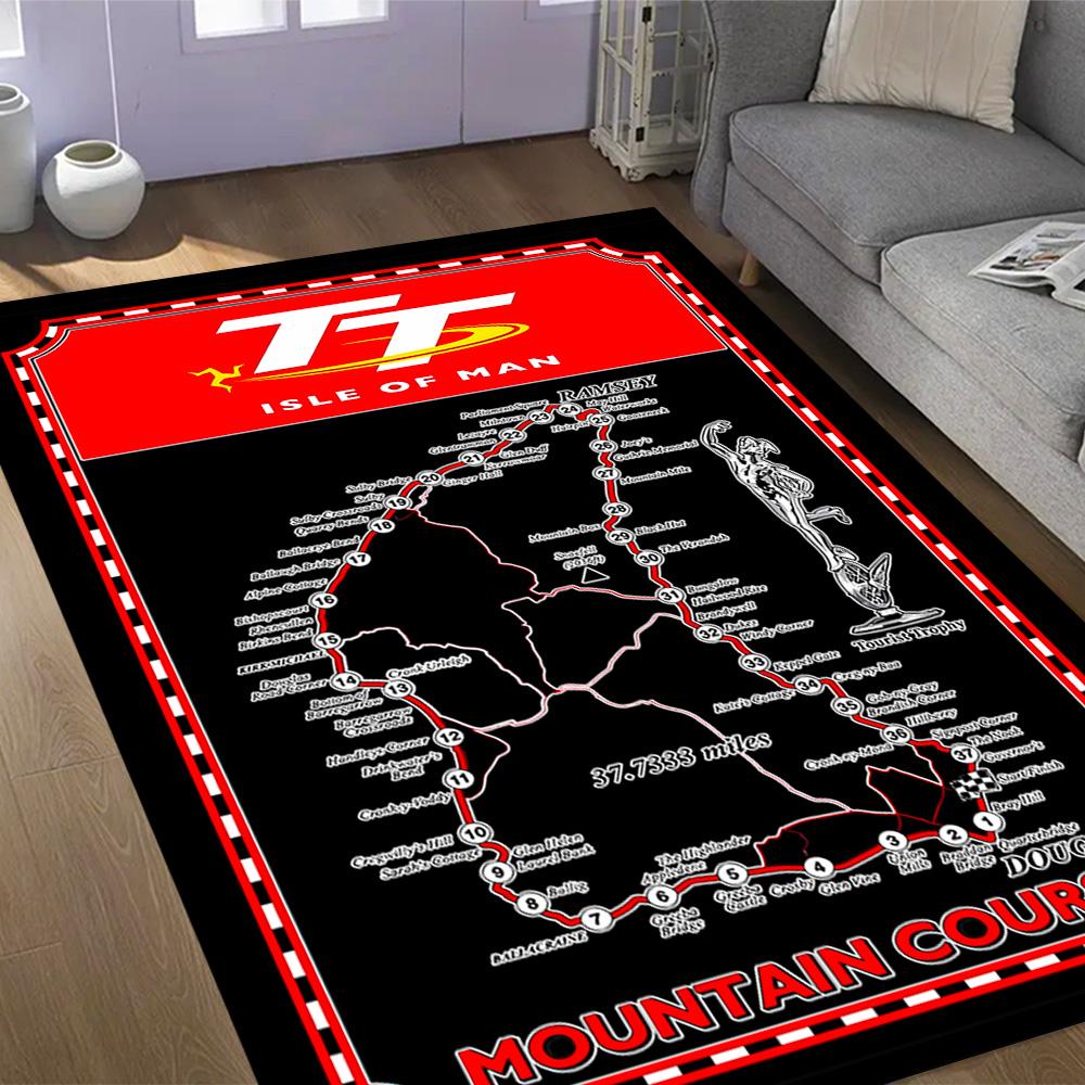 Isle Of Man Tt Course Map Themed Anti-Slip Rugs - Polyester Home Decor, Suitable for Bedrooms, Living Rooms, Doorways, Studios, and Decorations